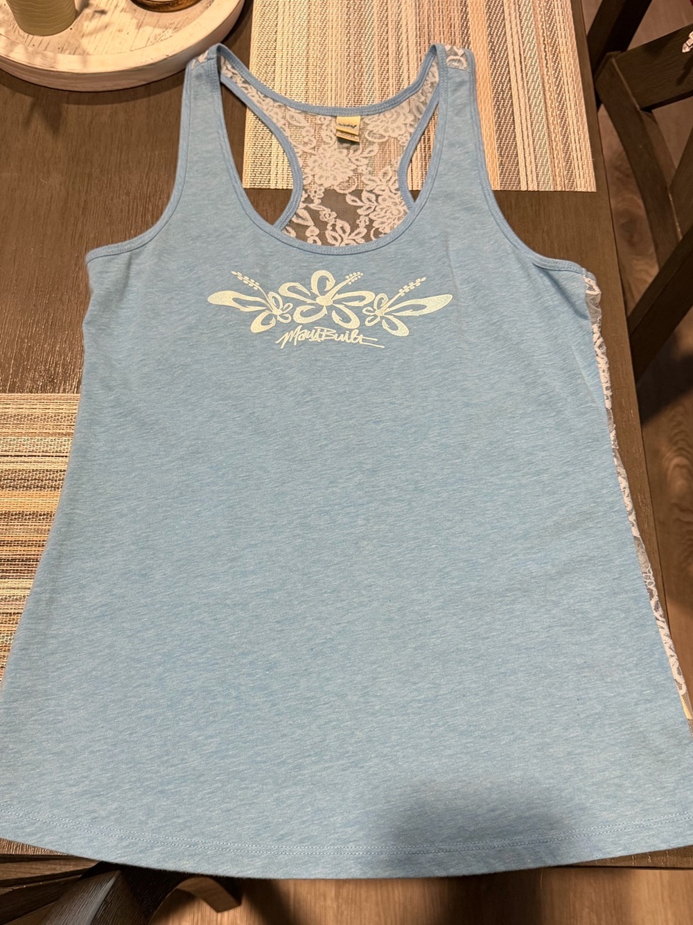 Maui Built Light Blue Lace-Back Racer Tank